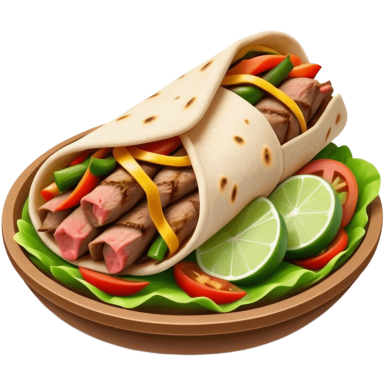 Cinematic Realistic Gyros Dish Emoji, showcasing succulent, spiced meat wrapped in pita with fresh vegetables rendered with lifelike detail and dynamic, appetizing lighting. emoji