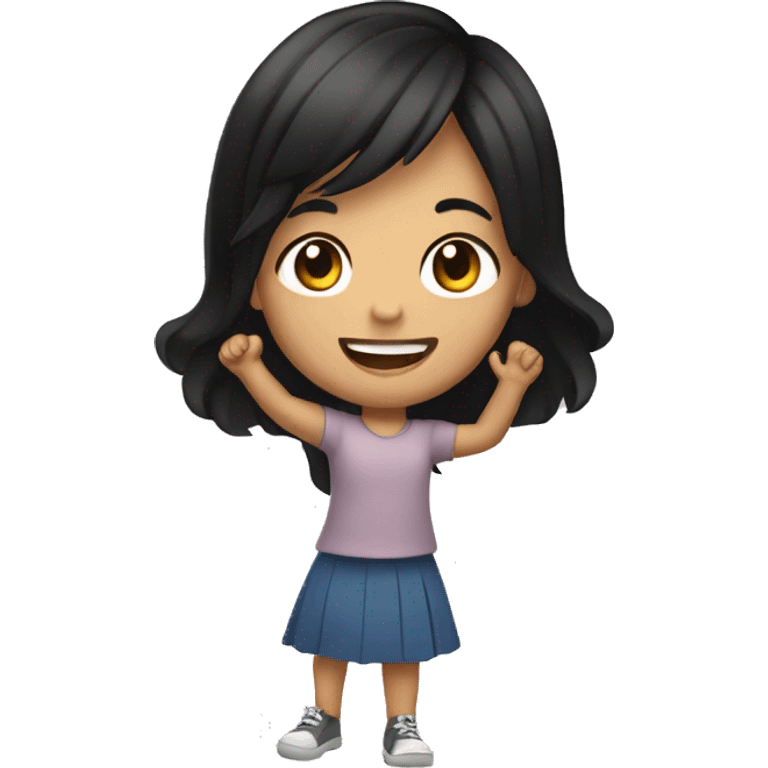 smiling girl with black hair raising hand emoji