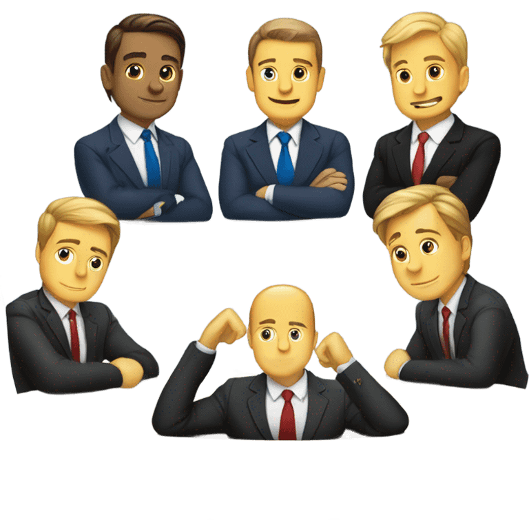 6 Caucasian men in suits sitting at a round table emoji