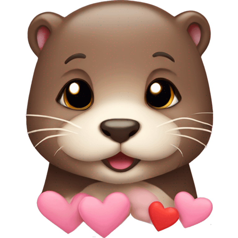 Cute otter in love with hearts emoji