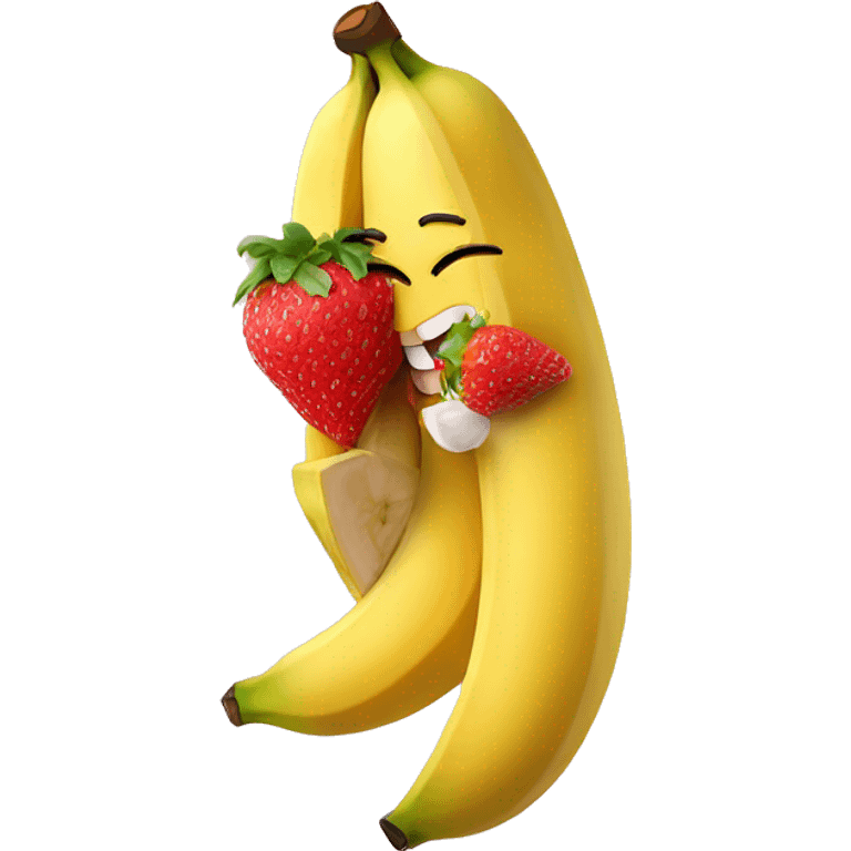 A banana with bikini eating strawberries emoji