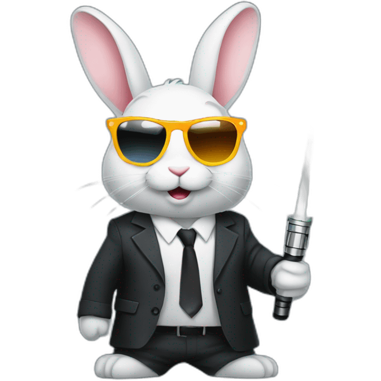 Rabbit with suit and sunglasses and  lightsaber light on emoji