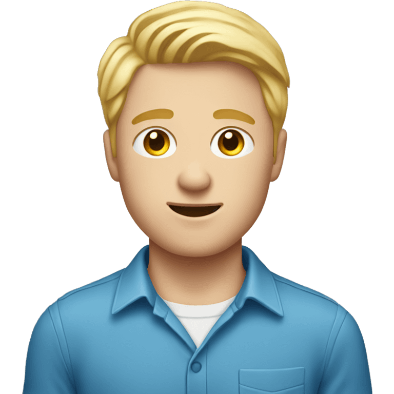 An emoji of a young man with fair skin, blonde hair, wearing a blue shirt, and holding a phone. emoji