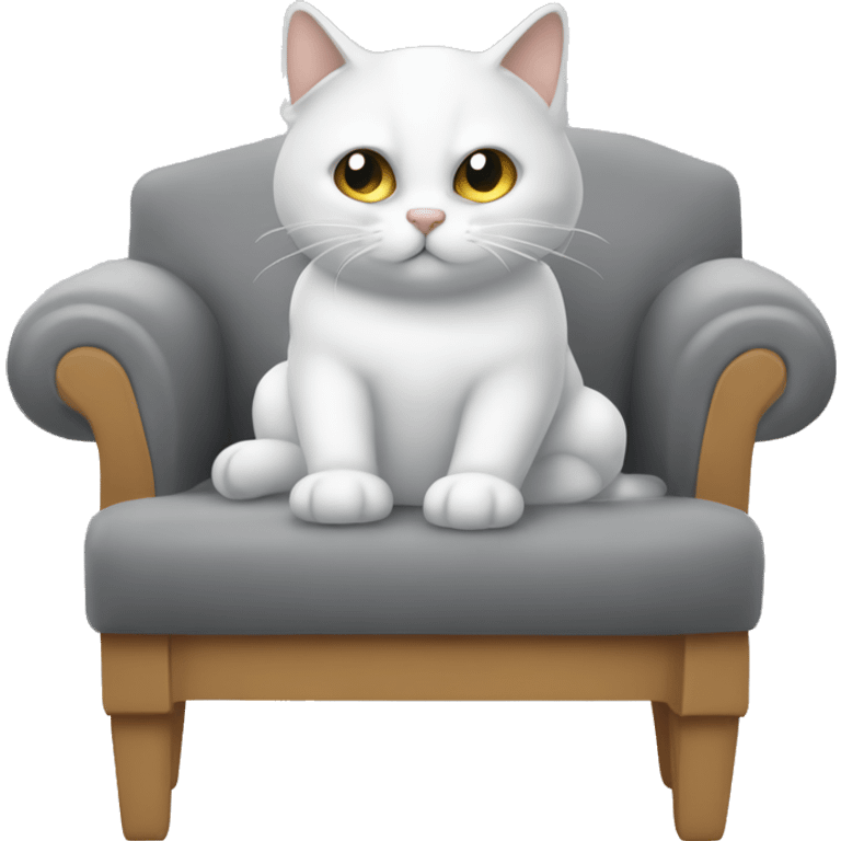 C'è un gatto bianco e grigio che sta dormendo in una poltrona emoji