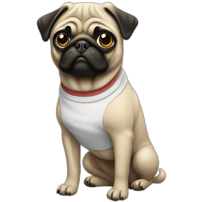 pug wearing a t-shirt emoji