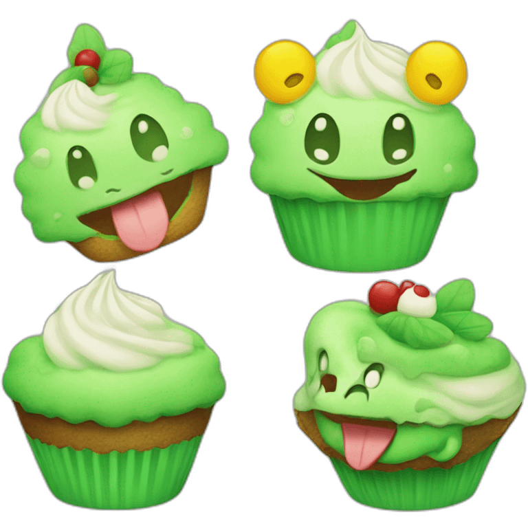 Happy green cupcake with yoshi emoji