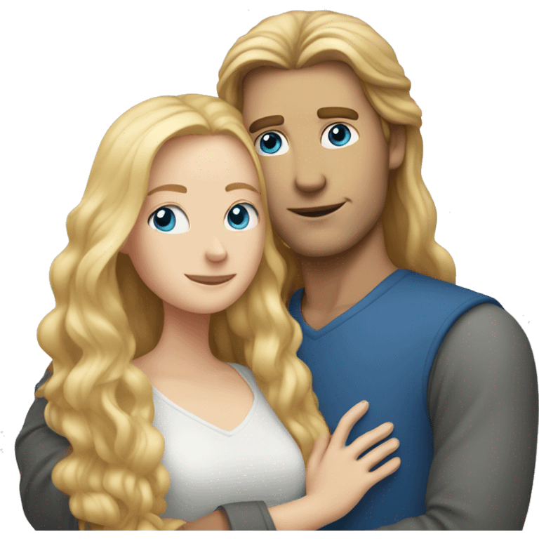 White Man with long hair and blue eyes hugging a white red hair woman emoji