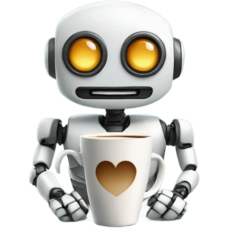 cute robot with a cup of coffee emoji