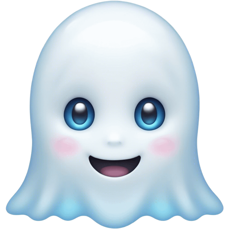 Cinematic Cute Ghost Portrait Emoji, with a playful, rounded translucent form in soft pastel whites and blues, featuring large, sparkling eyes and a gentle, mischievous smile, simplified yet irresistibly endearing, highly detailed with a soft glowing outline that captures the charm of a friendly spirit ready to float into your heart! emoji