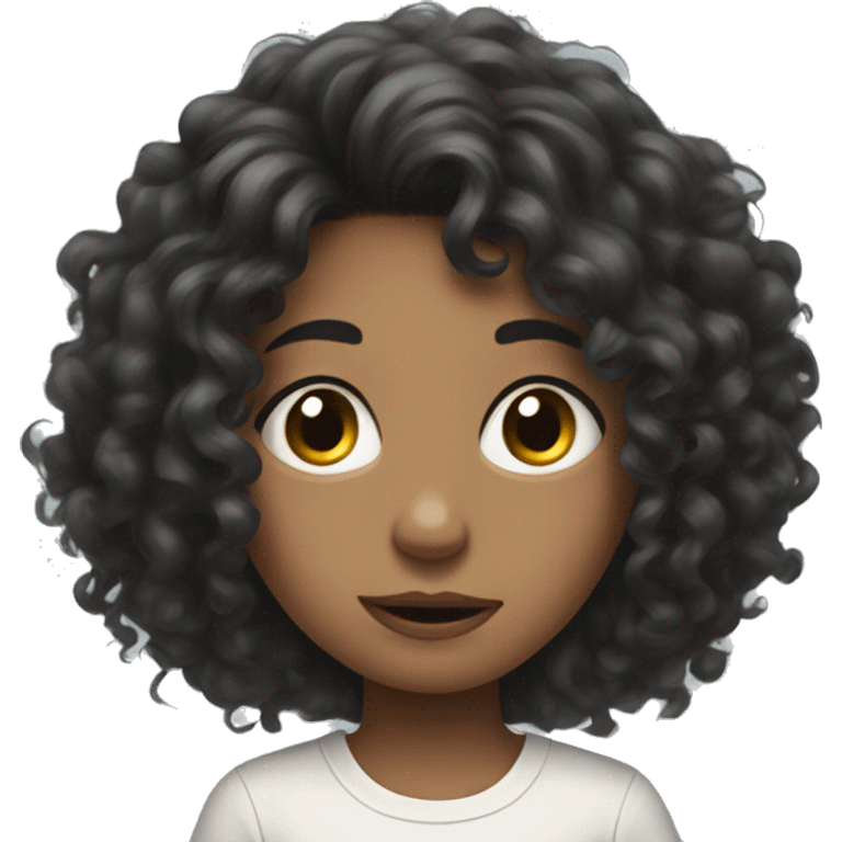 Girl with curly black hair with iPad and she is messy  emoji