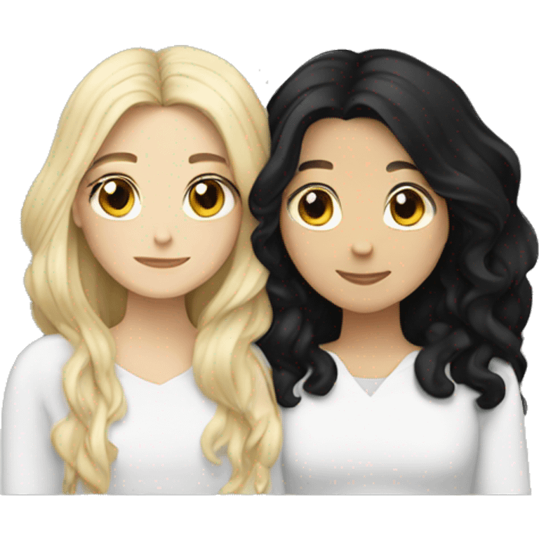 Two white girls with long black hair cuddling romantically emoji