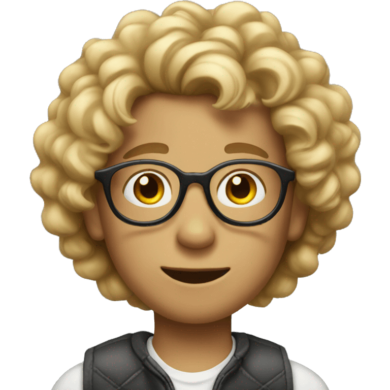 Boy with big blond curly hair and round glasses  emoji