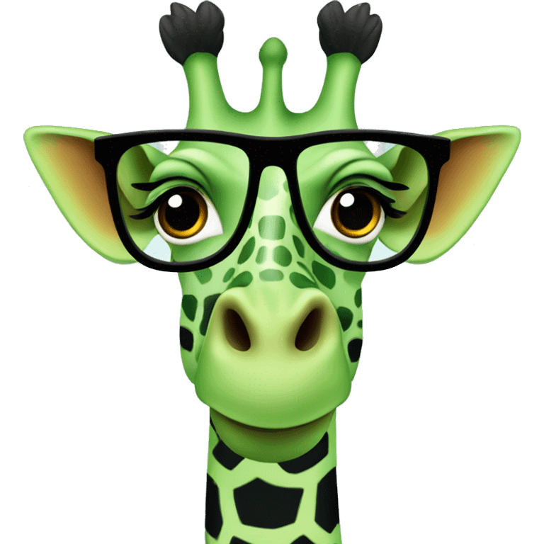 Green giraffe wearing black frame eyeglasses  emoji