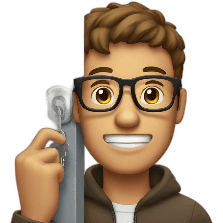 brown-short-haired man wearing glasses, struggling to fit a key into a door-lock emoji