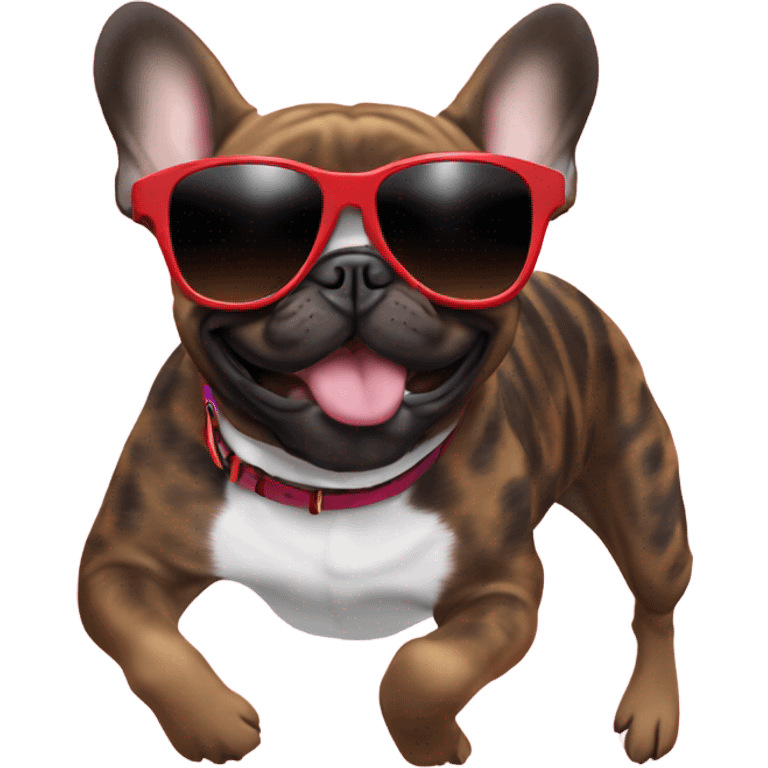 Brindle frenchie jumping in stunner shades emoji