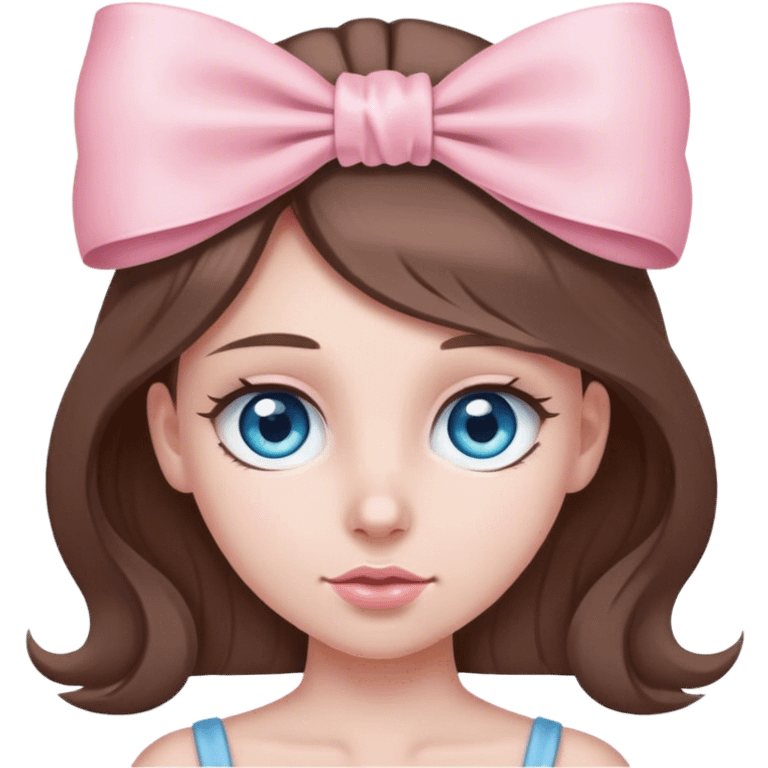 Girl with long brown hair and gunmetal blue eyes with a light pink bow on her head emoji