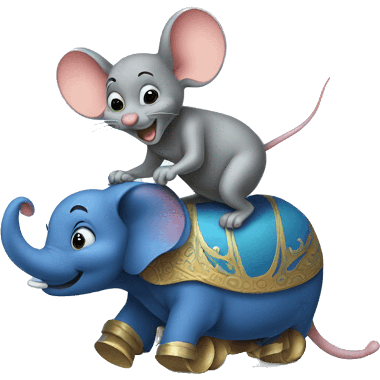 Funny mouse riding on blue elephant  emoji