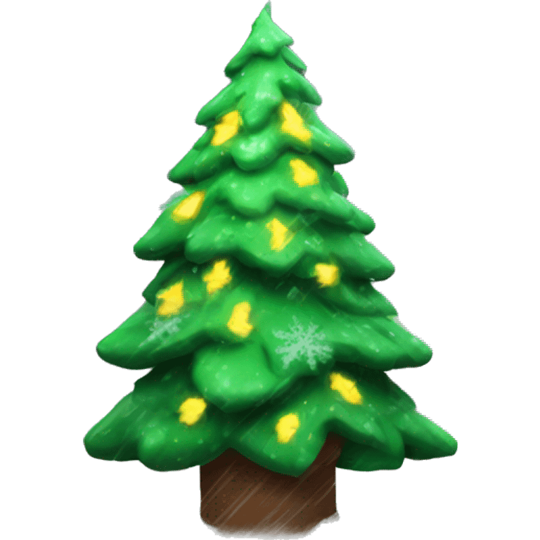 Christmas tree shaking off snow and lightning up emoji