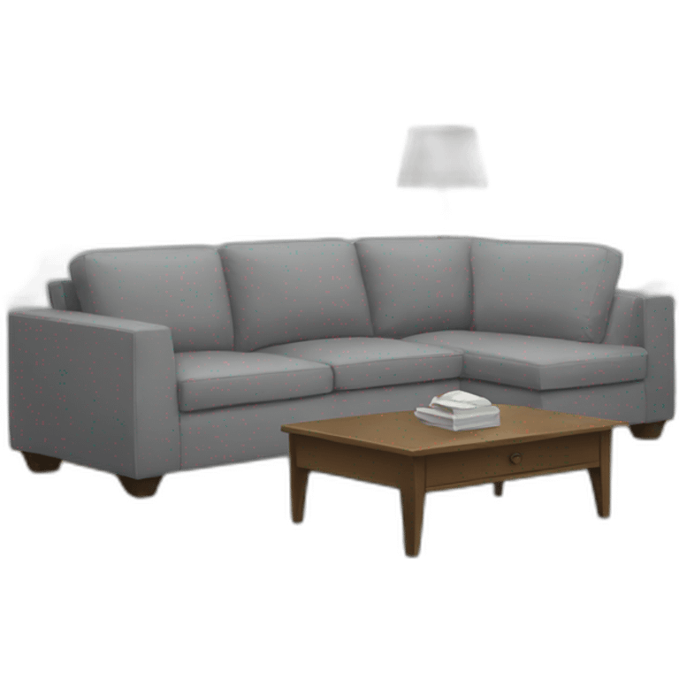 White living room with a grey couch emoji