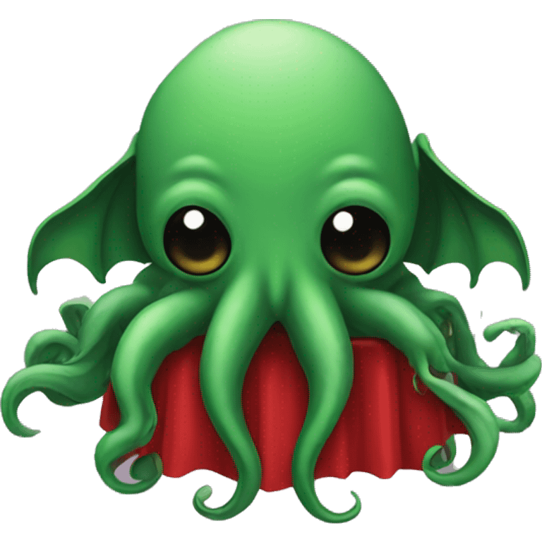 green Cthulhu  wearing red dress emoji