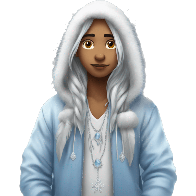 big wings, hood, silver, feather, icy ,snowflake, Beautiful, fairy, long hair emoji