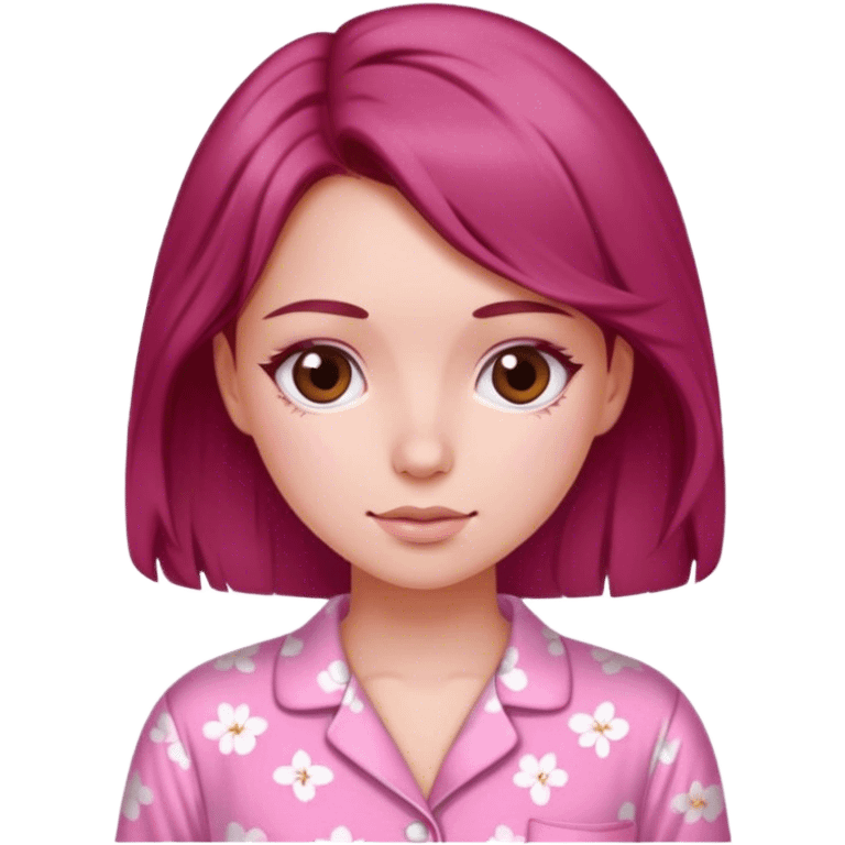 A beautiful, burgundy haired girl wearing pink pajamas emoji