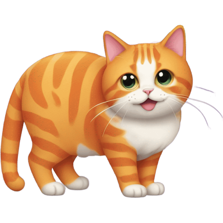 A fat orange cat with a rainbow emoji