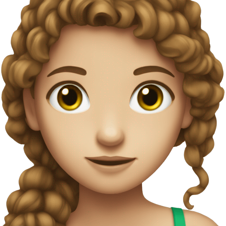 girl with brown hair, green eyes, freckles and is pretty emoji