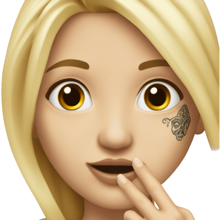 Blonde elegant women with LONG HAIR, her Body Covered with Tattoos, POINTING YOU FORWARD with her HAND with INDEX FINGER, Hyper Realistic emoji