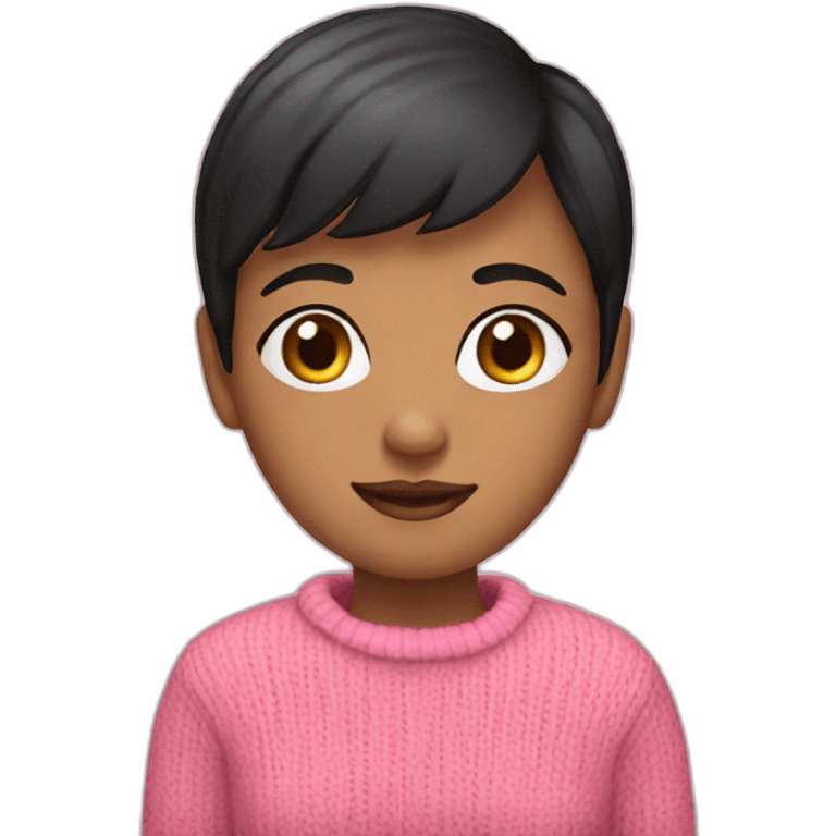 A girl with black short hair wearing pink sweater  emoji