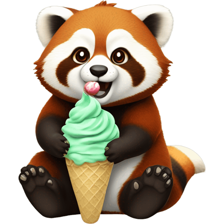 1 chubby extra large realistic Red panda eating mint chocolate chip ice cream  emoji