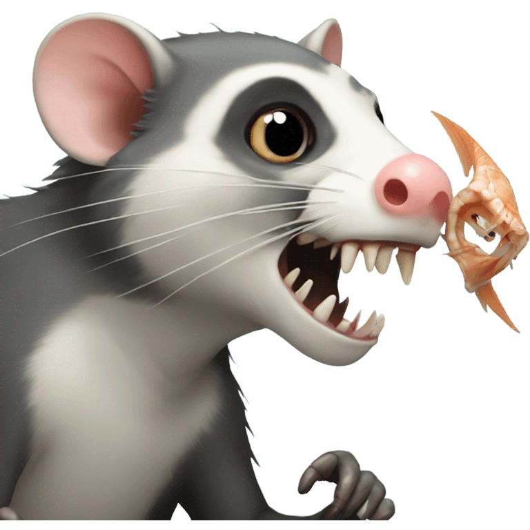 Possum eating a skeleton fish emoji