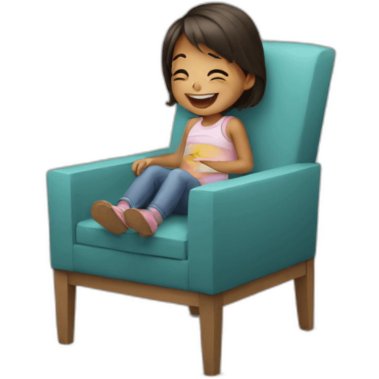 Kid girl setting on small chair laughing emoji