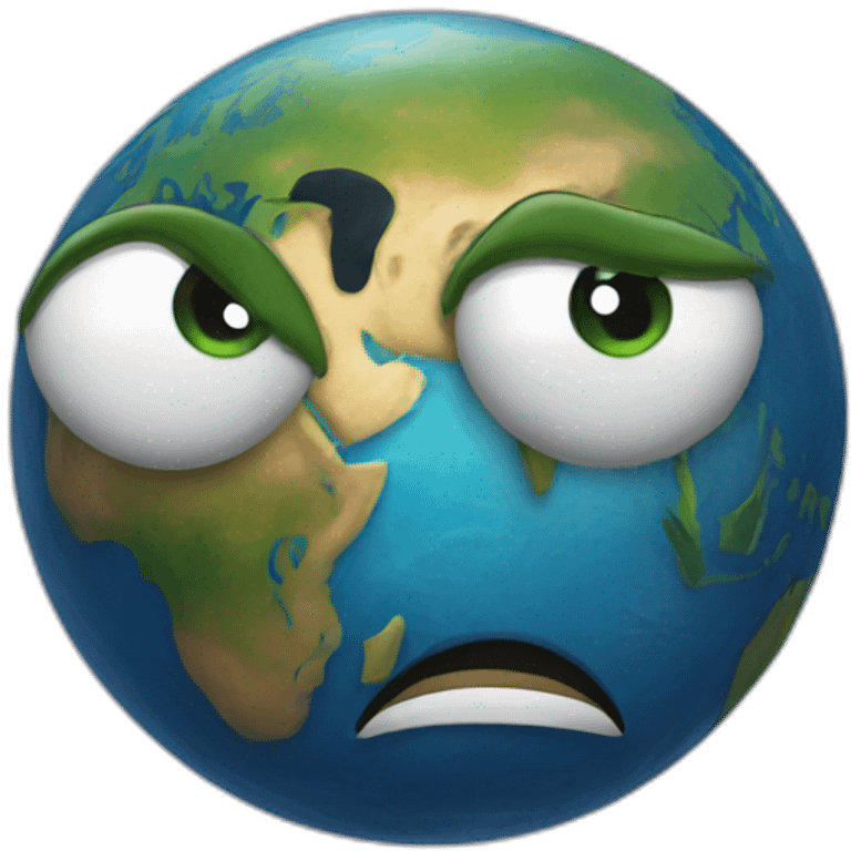 planet Earth with a cartoon nauseated face with big kind eyes emoji