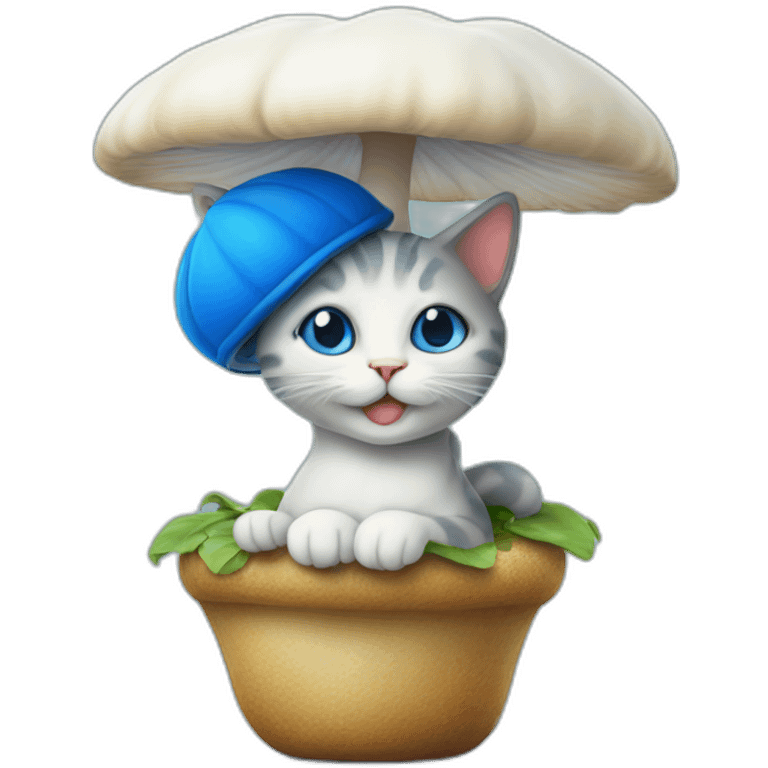 Cat bleu sur un champignons emoji