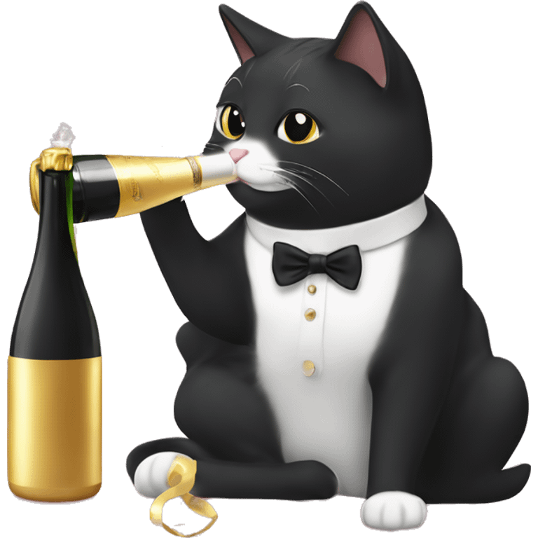 Tuxedo cat drinking champagne ￼ emoji