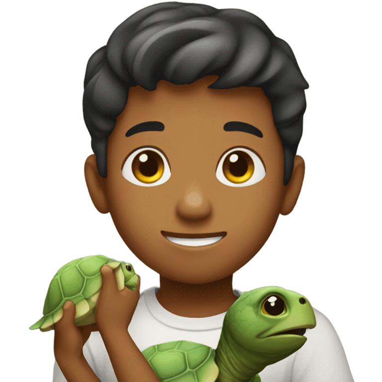 a boy holding a pet turtle emoji