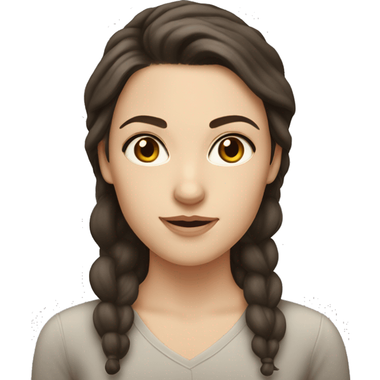 white woman,dark  brown hair , hazel eyes , emoji