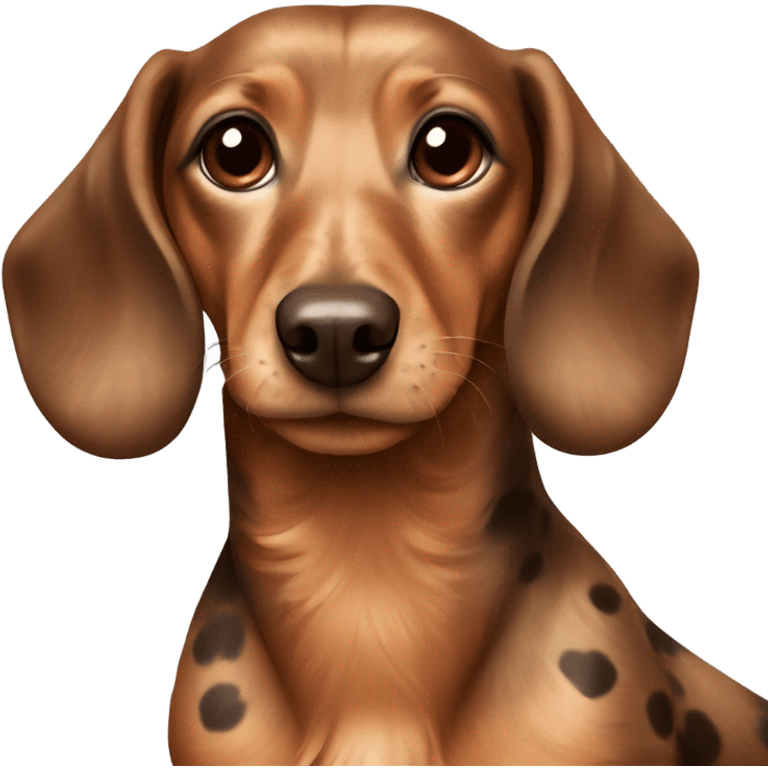 cute furry dachshund light brown with big dark brown spots showing full body emoji