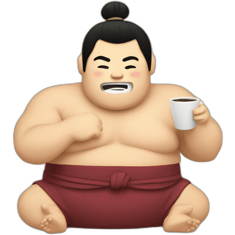 sumo wrestler with coffee emoji