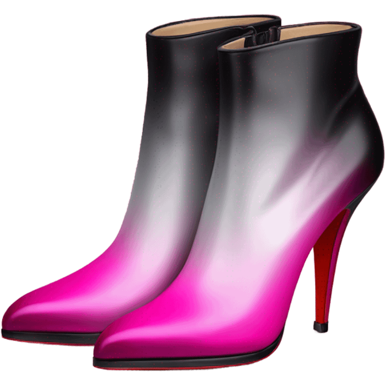 Realistic isolated top view of a pair of Louboutin Black,Silver,and Hot Pink Ombre stiletto high heel ankle bootie boots.  emoji