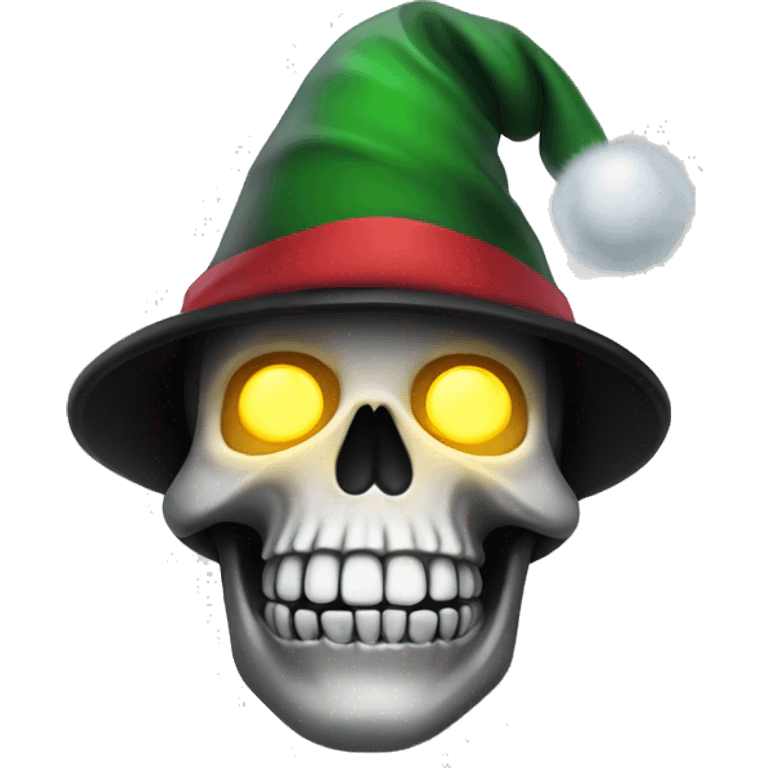 skull wearing light up black christmas hat emoji