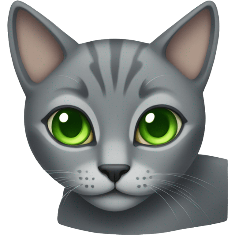 Gray cat with  green eyes on a bed emoji