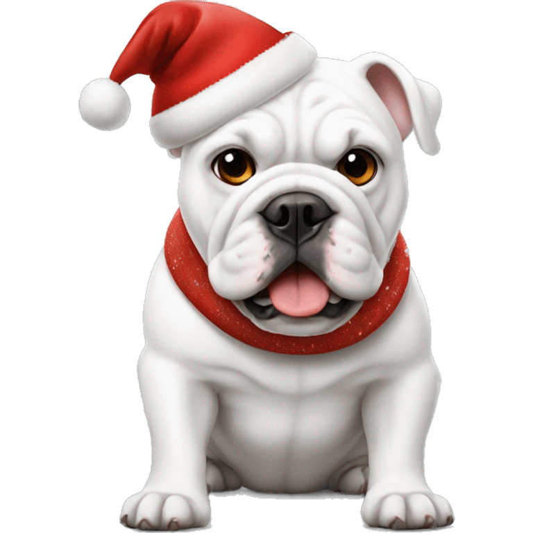 white bulldog with christmas hat emoji