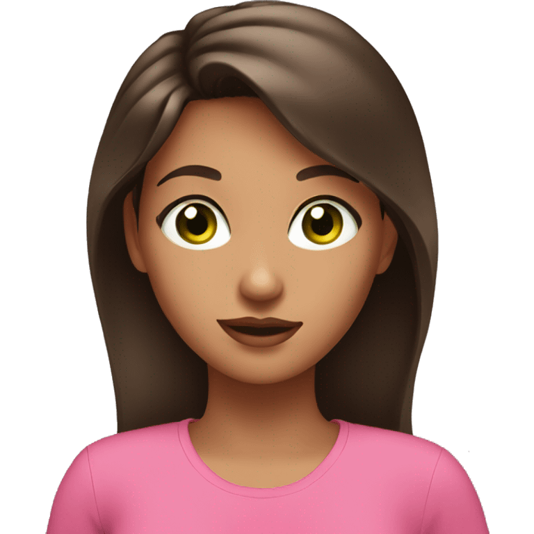 Brunette girl with a pink shirt and green eyes and gold hoop earrings emoji