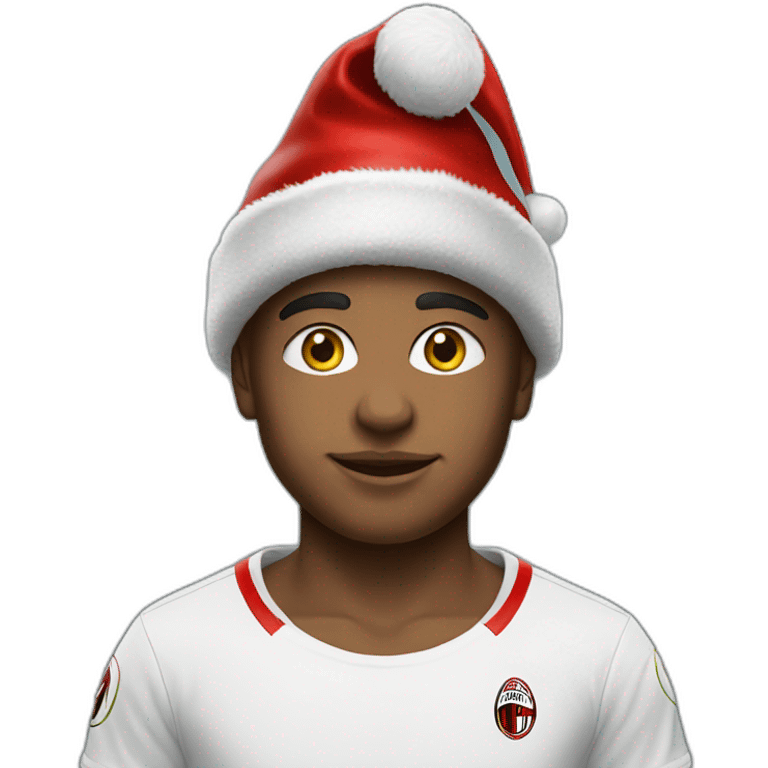 boy in ac milan t-shirt with christmas hat emoji