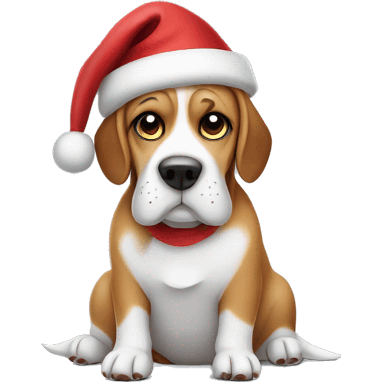 Fat beagle dog with Christmas hat emoji