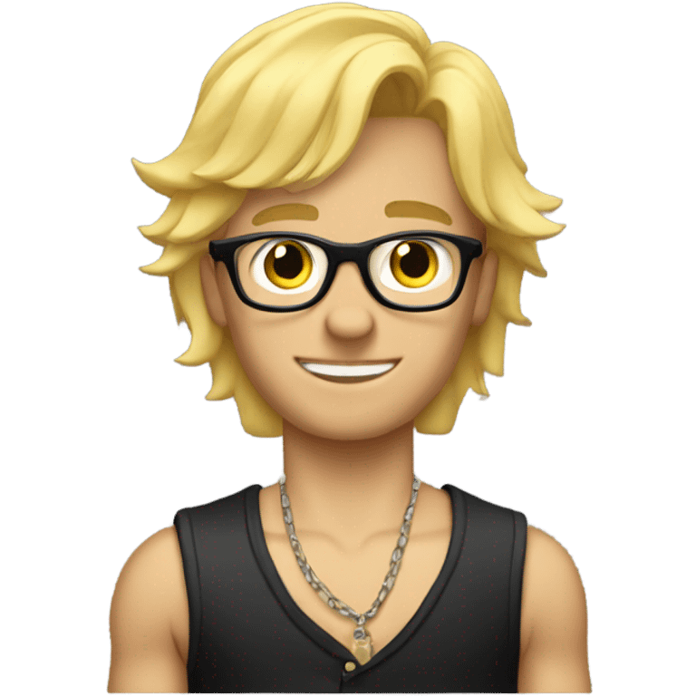  blonde boy with glasses and abs with arm tattoos and a long curtain mullet  emoji