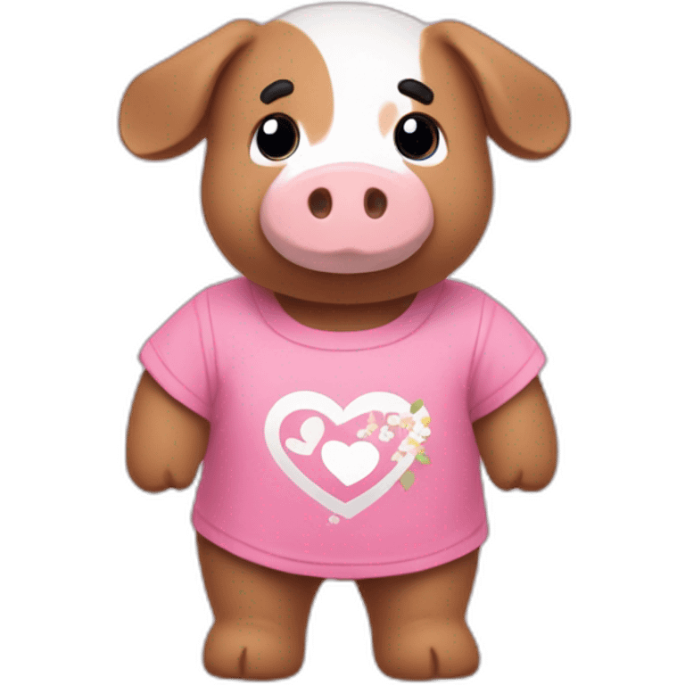 Un doudou cochon rose avec un t-shirt « i love Bretagne » emoji