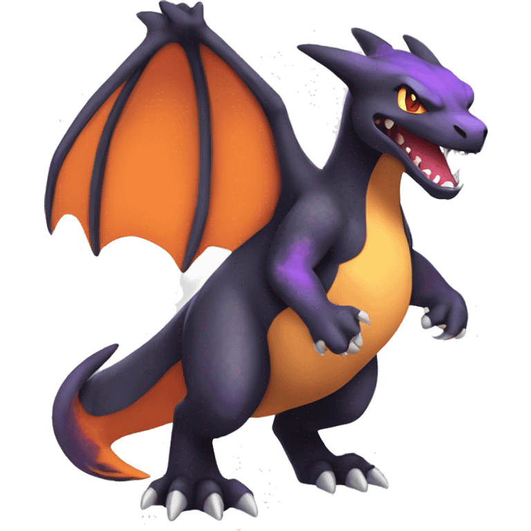 Cool Black Charizard-Quilava-Cat-Pokémon with orange belly and purple markings Full Body emoji